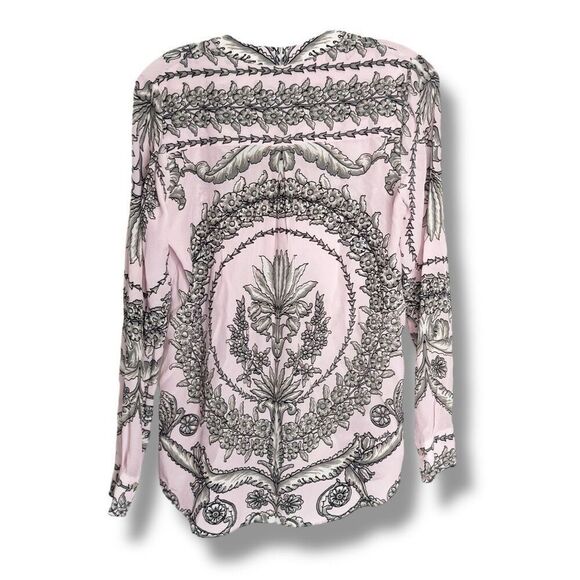 Hale Bob Silk Blouse International Silk Popover Pink Gray Print Women’s Size S - Picture 3 of 8